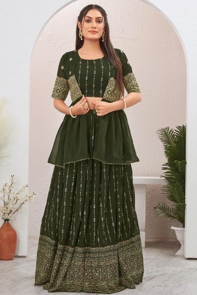 Crushed Grorgette Lehenga With Jacket 