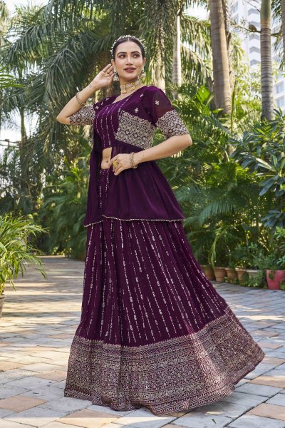 CRUSHED GEORGETTE LEHENGA WITH JACKET INDO-WESTERN LEHENGA