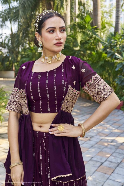 CRUSHED GEORGETTE LEHENGA WITH JACKET INDO-WESTERN LEHENGA