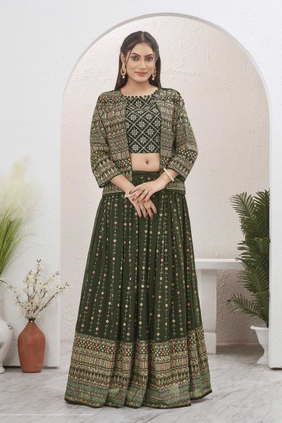 MEHENDI LEHENGA CHOLI WITH JACKET INDO-WESTERN LEHENGA