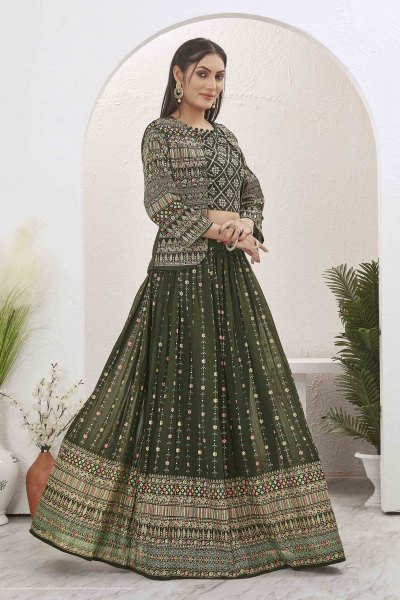 MEHENDI LEHENGA CHOLI WITH JACKET INDO-WESTERN LEHENGA