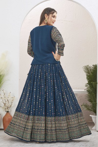 PETROL BLUE LEHENGA CHOLI WITH JACKET INDO-WESTERN LEHENGA