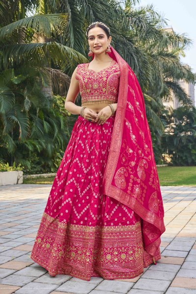 PINK VISCOSE JACQUARD LEHENGA CHOLI HALDI LEHENGA