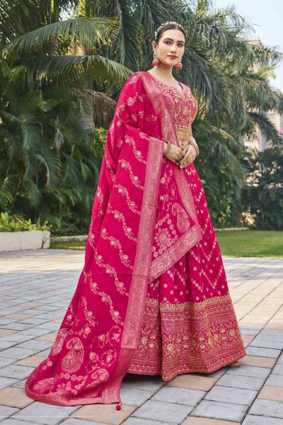 PINK VISCOSE JACQUARD LEHENGA CHOLI HALDI LEHENGA