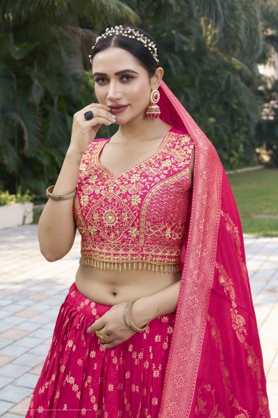 PINK VISCOSE JACQUARD LEHENGA CHOLI HALDI LEHENGA