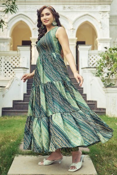 Bandhani Printed Maxi Gown Ethnic Dress Ethnic Dresses