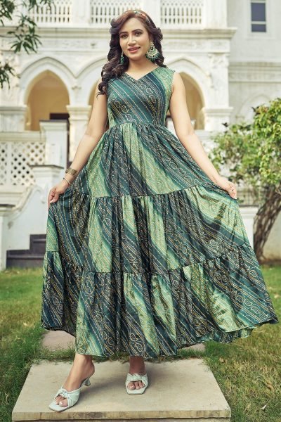 Bandhani Printed Maxi Gown Ethnic Dress Ethnic Dresses