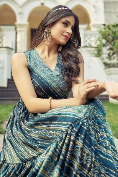 Bandhani Printed V Neck Ethnic Dressess Ethnic Dresses