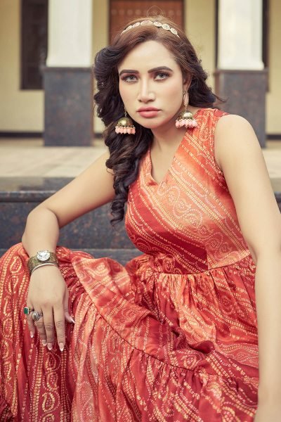 Bandhani Printed V Neck Ethnic Dresses Ethnic Dresses