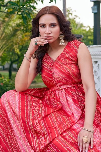 Bandhani Printed V Neck Ethnic Dresses Ethnic Dresses