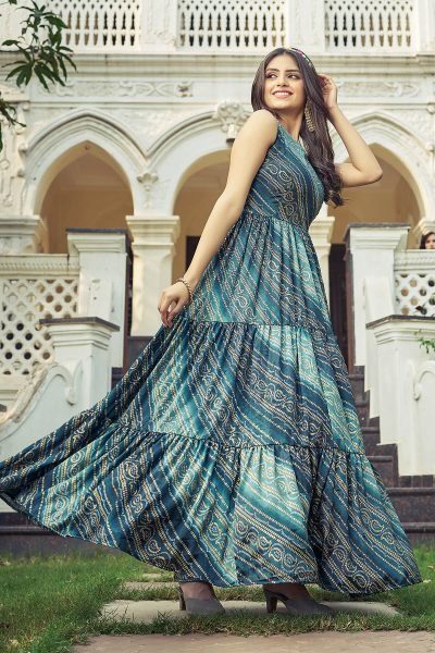 Bandhani Printed V Neck Ethnic Dressess Ethnic Dresses