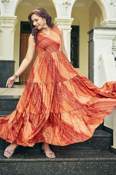 Bandhani Printed V Neck Ethnic Dresses Ethnic Dresses