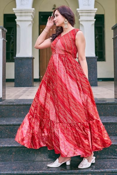 Bandhani Printed V Neck Ethnic Dresses Ethnic Dresses
