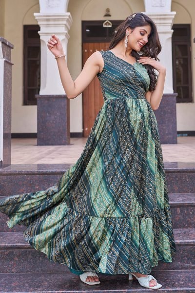 Bandhani Printed V Neck Ethnic Dresses Ethnic Dresses