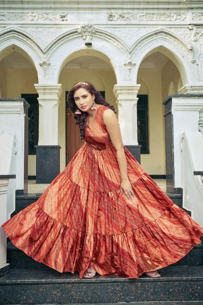 Bandhani Printed V Neck Ethnic Dresses Ethnic Dresses