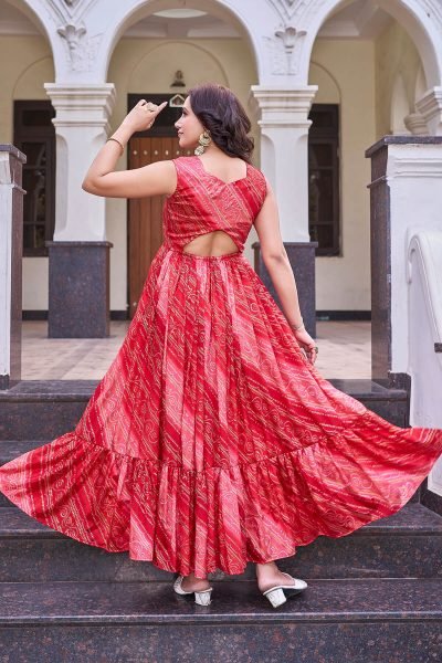 Bandhani Printed V Neck Ethnic Dresses Ethnic Dresses