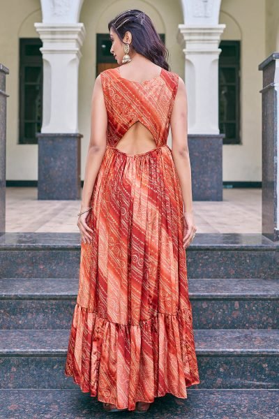 Bandhani Printed V Neck Ethnic Dresses Ethnic Dresses