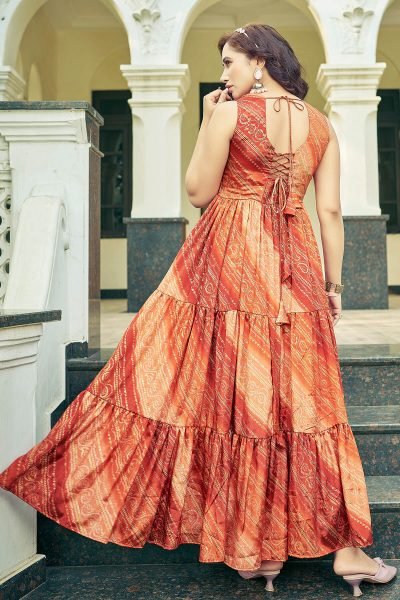 Bandhani Printed V Neck Ethnic Dresses Ethnic Dresses