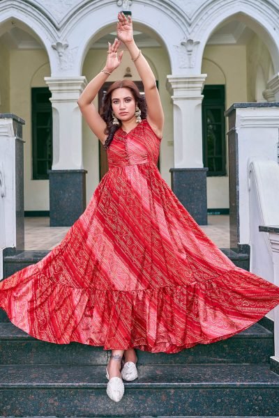 Bandhani Printed V Neck Ethnic Dresses Ethnic Dresses