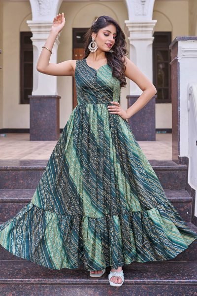 Bandhani Printed V Neck Ethnic Dresses Ethnic Dresses