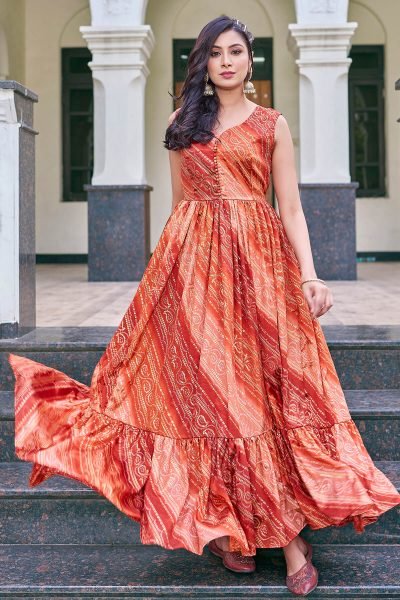 Bandhani Printed V Neck Ethnic Dresses Ethnic Dresses