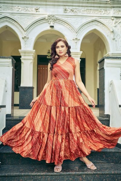 Bandhani Printed V Neck Ethnic Dresses Ethnic Dresses