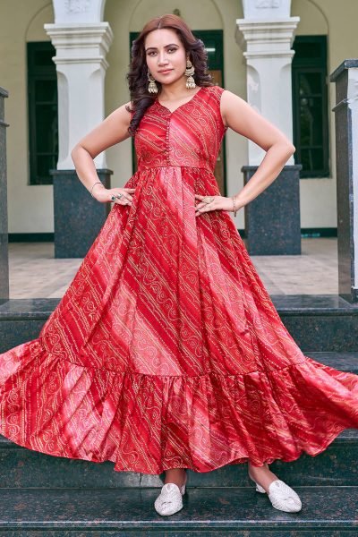Bandhani Printed V Neck Ethnic Dresses Ethnic Dresses