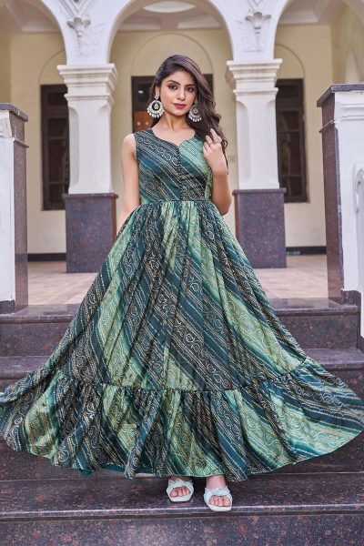Bandhani Printed V Neck Ethnic Dresses Ethnic Dresses