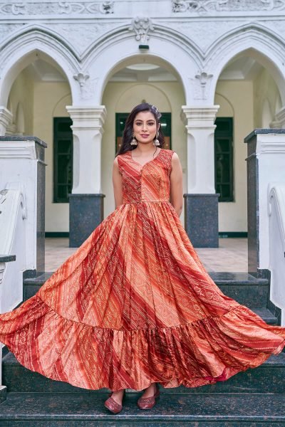 Bandhani Printed V Neck Ethnic Dresses Ethnic Dresses