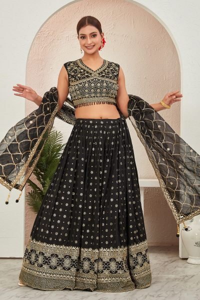 BLACK JACQUARD LEHENGA CHOLI SIDERS LEHENGA