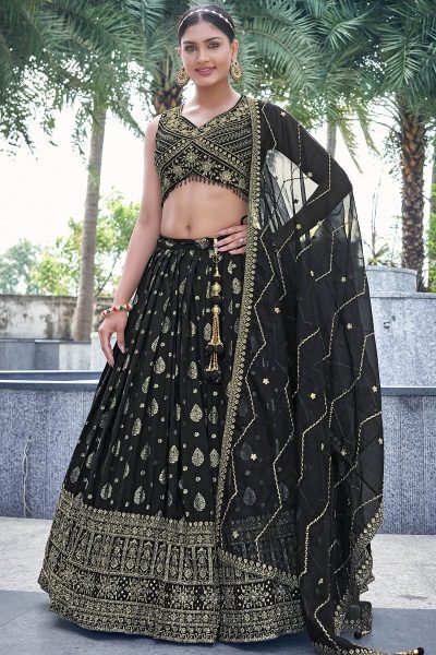 BLACK JACQUARD LEHENGA CHOLI SIDERS LEHENGA