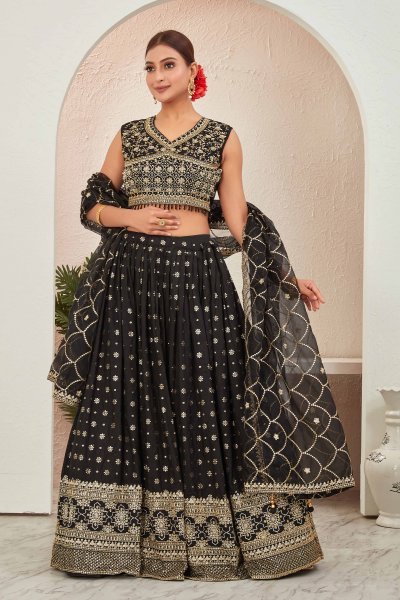 BLACK JACQUARD LEHENGA CHOLI SIDERS LEHENGA