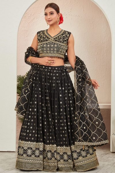 BLACK JACQUARD LEHENGA CHOLI SIDERS LEHENGA