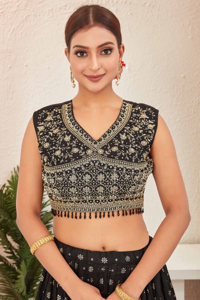 BLACK JACQUARD LEHENGA CHOLI SIDERS LEHENGA