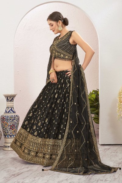 BLACK JACQUARD LEHENGA CHOLI SIDERS LEHENGA