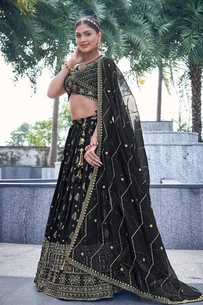 BLACK JACQUARD LEHENGA CHOLI SIDERS LEHENGA