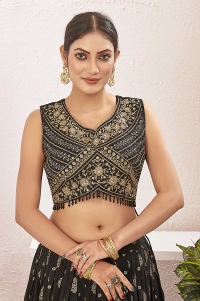 BLACK JACQUARD LEHENGA CHOLI SIDERS LEHENGA