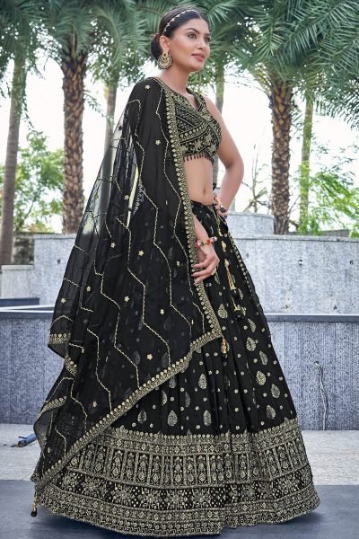 BLACK JACQUARD LEHENGA CHOLI SIDERS LEHENGA