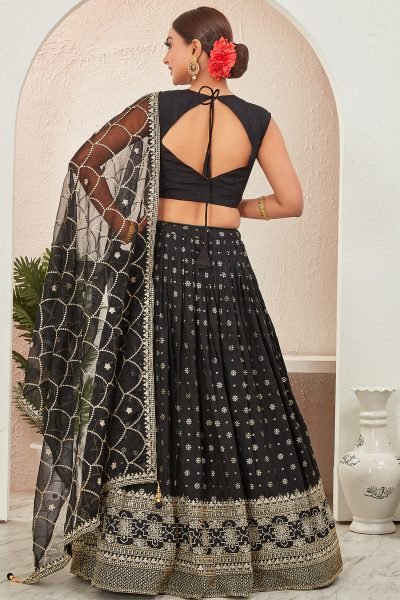 BLACK JACQUARD LEHENGA CHOLI SIDERS LEHENGA