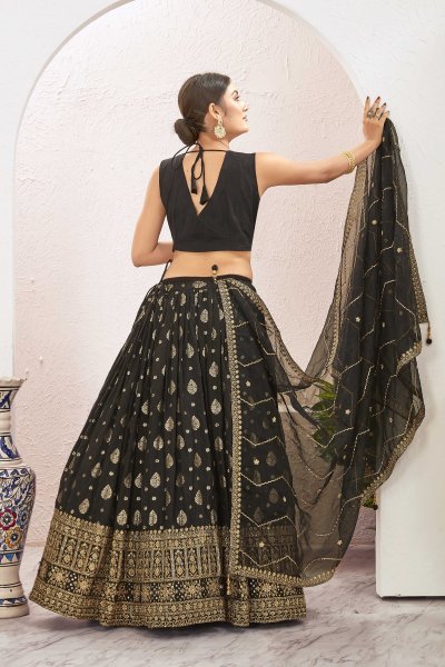 BLACK JACQUARD LEHENGA CHOLI SIDERS LEHENGA