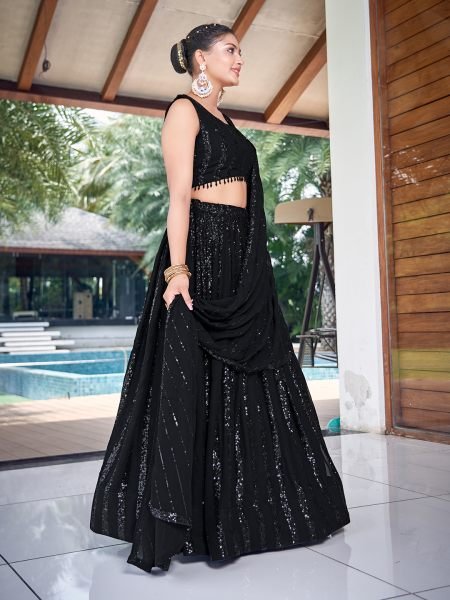 BLACK SEQUINS WORK LEHENGA SET SEQUINSED LEHENGA