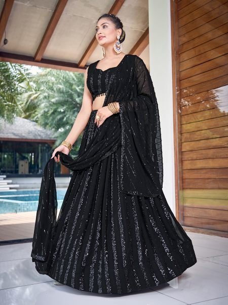 BLACK SEQUINS WORK LEHENGA SET SEQUINSED LEHENGA