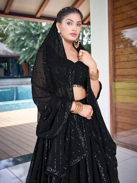 BLACK SEQUINS WORK LEHENGA SET SEQUINSED LEHENGA