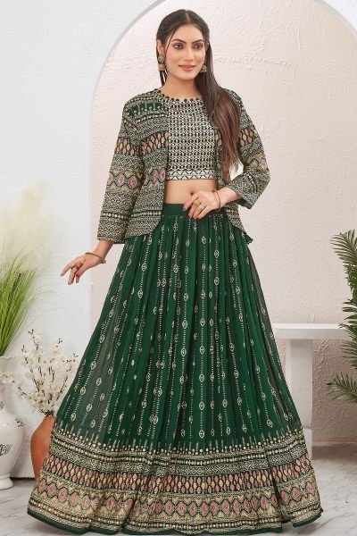 BOTTLE GREEN LEHENGA CHOLI WITH JACKET INDO-WESTERN