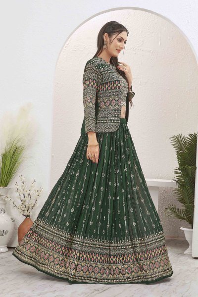 BOTTLE GREEN LEHENGA CHOLI WITH JACKET INDO-WESTERN LEHENGA