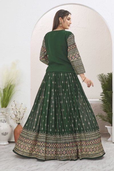 BOTTLE GREEN LEHENGA CHOLI WITH JACKET INDO-WESTERN LEHENGA