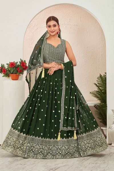 BOTTLE GREEN LEHENGA SET MEHENDI FUNCTION