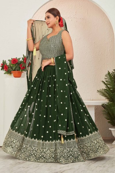 BOTTLE GREEN LEHENGA SET MEHENDI FUNCTION