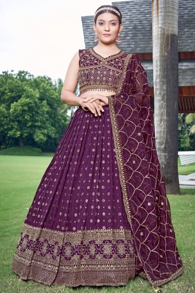 BURGUNDY JACQUARD LEHENGA CHOLI SIDERS LEHENGA