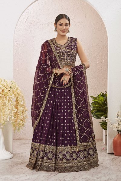 BURGUNDY JACQUARD LEHENGA CHOLI SIDERS LEHENGA